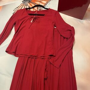 SKIMS two piece holiday wine colored pajamas